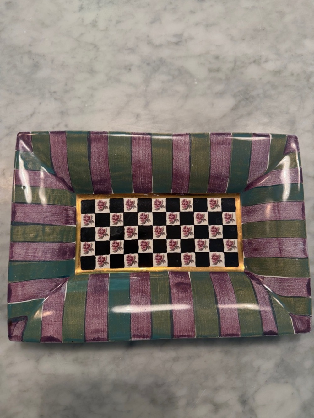 Striped Purple & Green Decorative Catchall Tray